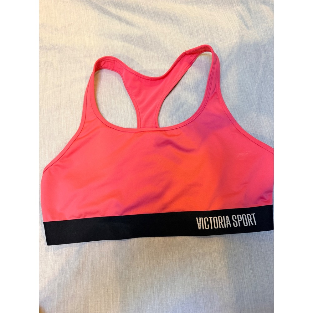 Victoria Sport The Player Racerback Sports Bra Neon Pink Black Logo XL